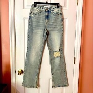 Judy Blue High Waist Destroyed Straight Jeans Side Slit Hem #88511 7/28 NWOT